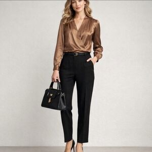 Vintage Jaeger London 80's banded gold/brown crossover  blouse